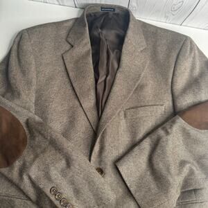 Stafford Blazer Men's Brown 42S 100% Wool 2-Button Flecked Tweed Elbow Patch